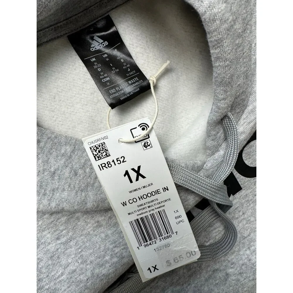 adidas Women's Essentials Logo Hoodie NWT GRAY PLUS SIZE 1X - Picture 4 of 7